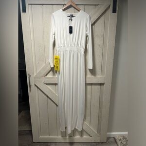Long sleeve, white, maxi style dress
